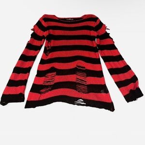 Edgy Striped Red and Black Women's Sweater